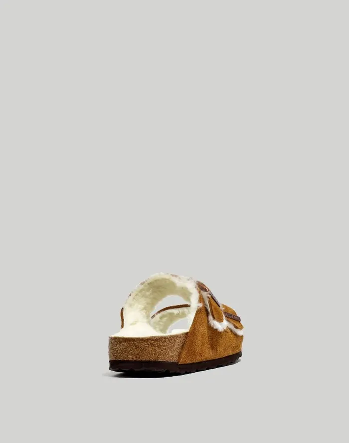 Women Birkenstock Suede Arizona Sandals In Shearling Mink Natural Madewell Sandals