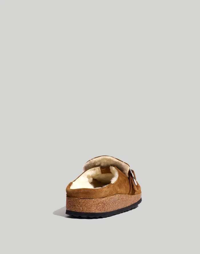 Women Birkenstock Suede Buckley Clogs In Shearling Teanatural Madewell Flats and Loafers