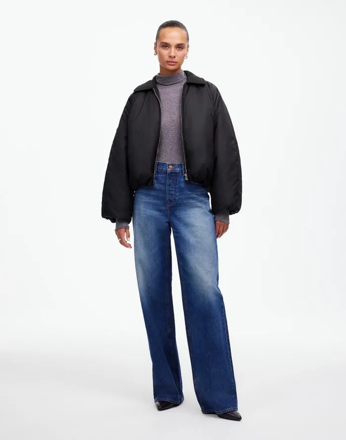 Women Bomber Puffer Jacket Mills Black Madewell Coats Jackets