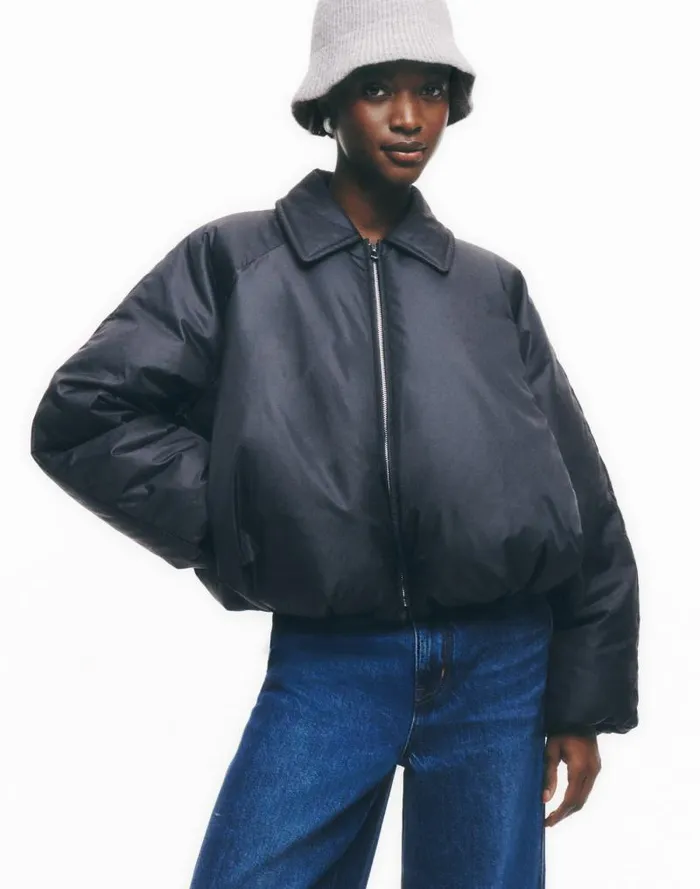 Women Bomber Puffer Jacket Mills Black Madewell Coats Jackets