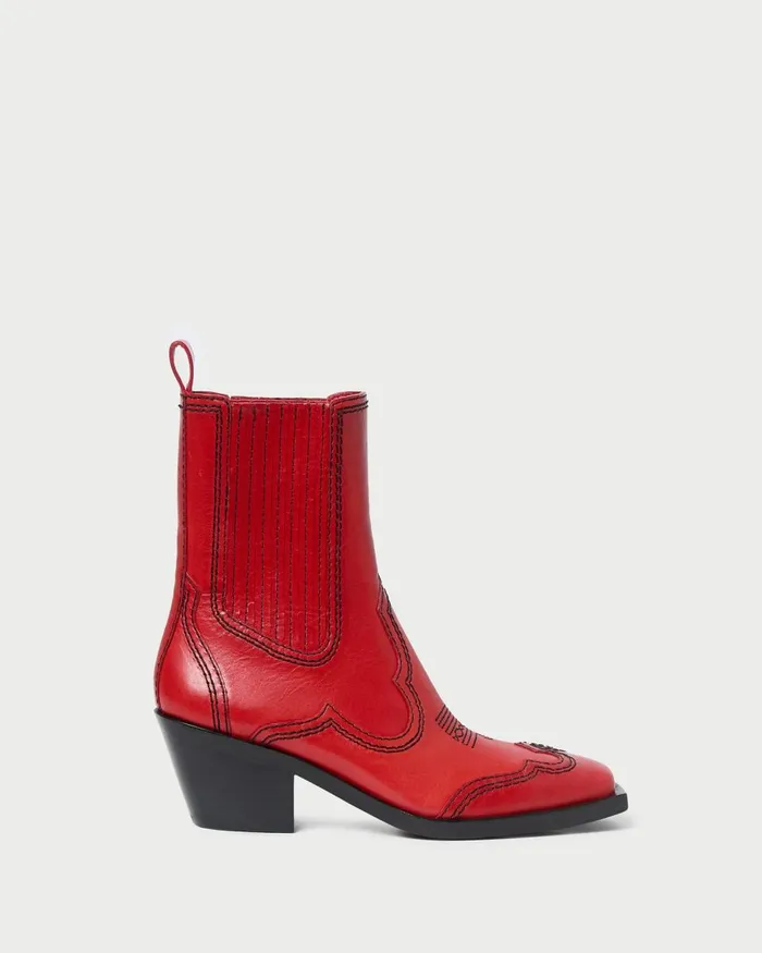 Women Boots Loeffler Randall Agnes Red Leather Western Boot