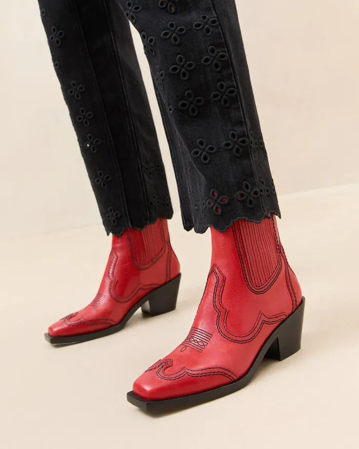 Women Boots Loeffler Randall Agnes Red Leather Western Boot Women Boots Loeffler Randall Agnes Red Leather Western Boot
