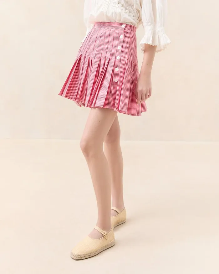 Women Bottoms Loeffler Randall Caroline Red Gingham Pleated Skirt I Bottoms I Apparel Women Bottoms Loeffler Randall Caroline Red Gingham Pleated Skirt I Bottoms I Apparel