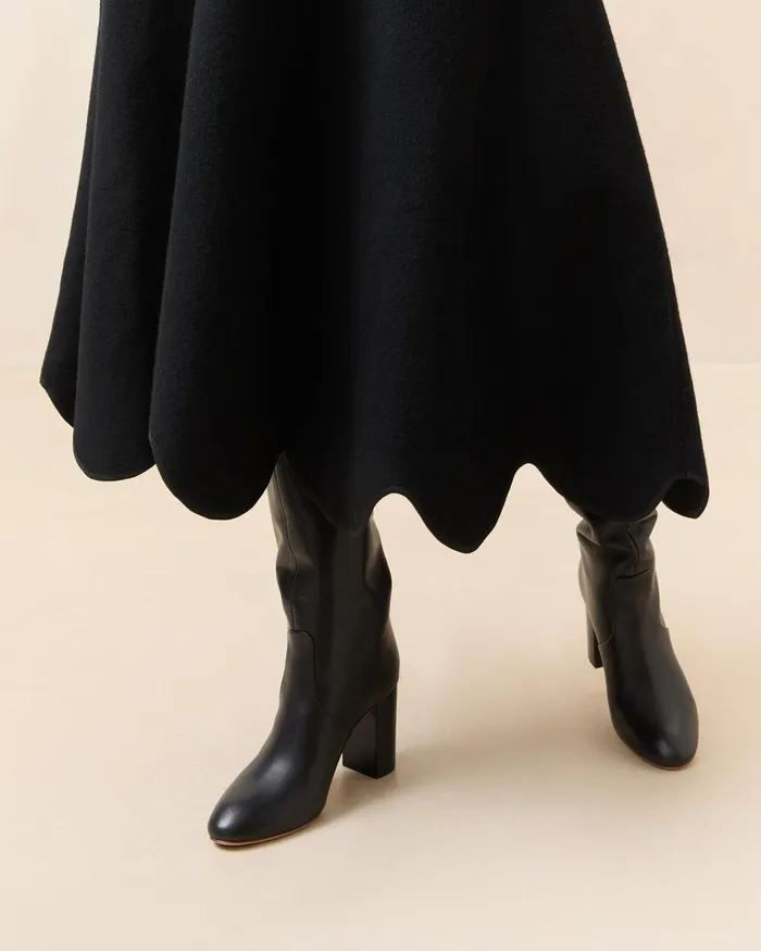 Women Bottoms Loeffler Randall Linnea Black Scalloped Wool Skirt