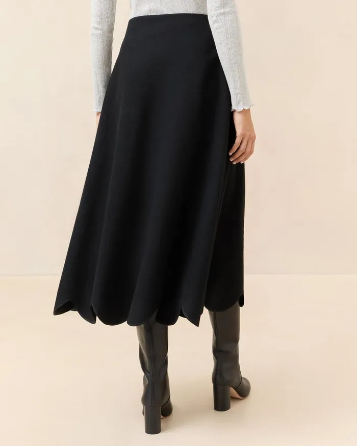 Women Bottoms Loeffler Randall Linnea Black Scalloped Wool Skirt