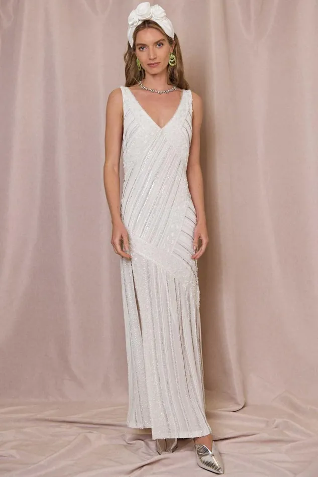 Women Bridal RIXO Moniq Geo Embellishment Ivory