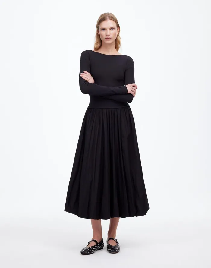 Women BubbleHem Midi Dress True Black Madewell Dresses
