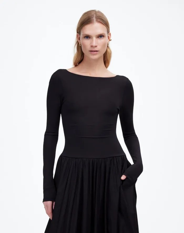 Women BubbleHem Midi Dress True Black Madewell Dresses