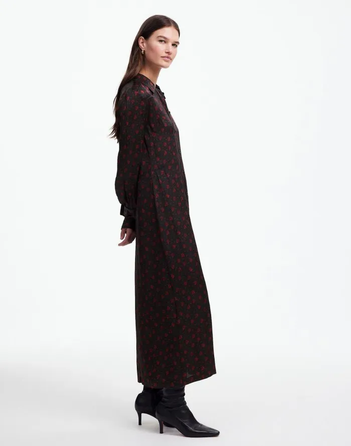 Women ButtonFront Midi Shirtdress In Floral Bright Cherry Madewell Dresses