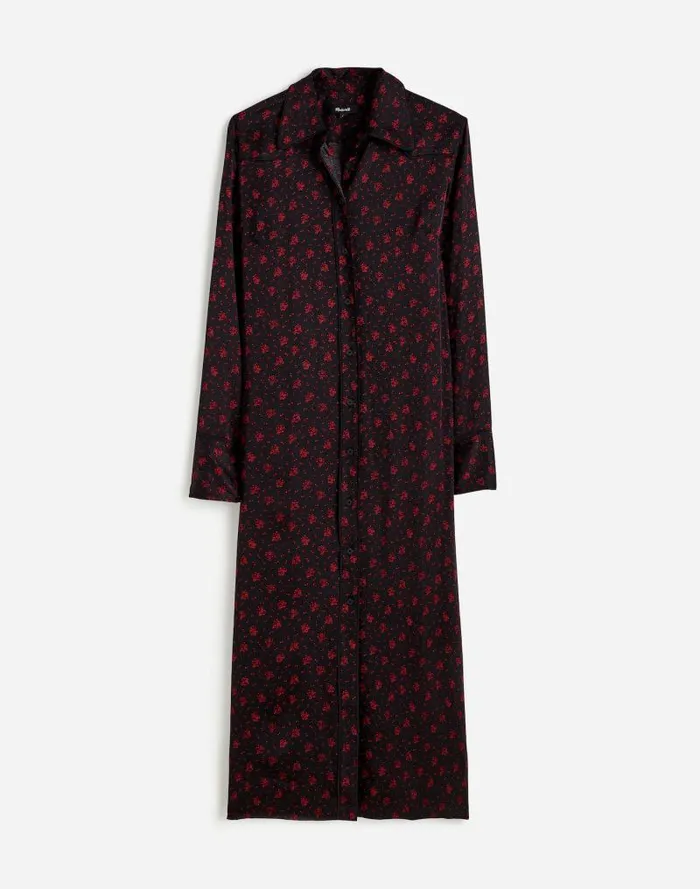 Women ButtonFront Midi Shirtdress In Floral Bright Cherry Madewell Dresses