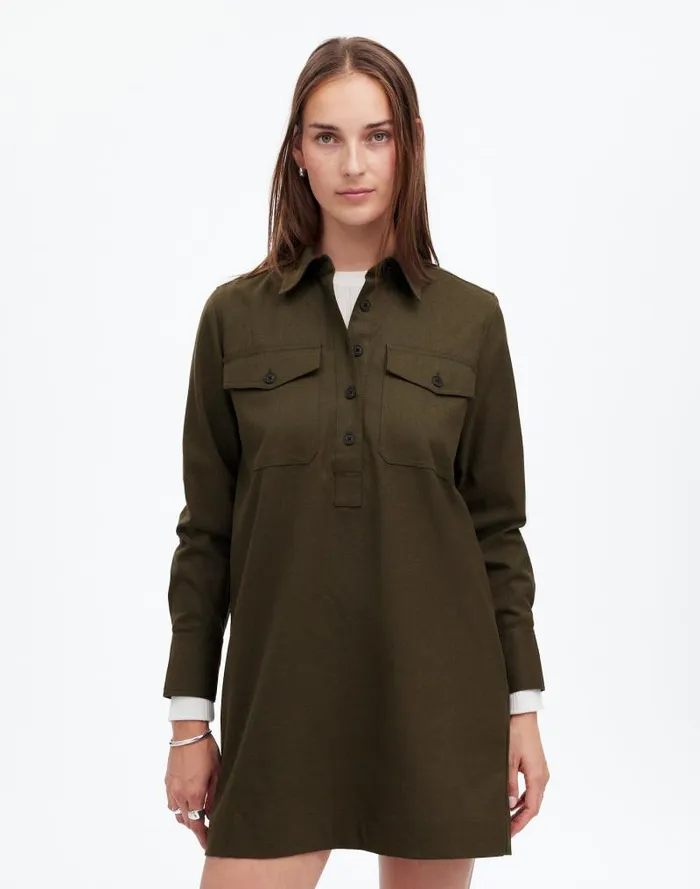 Women ButtonUp Mini Shirtdress Dark Olive Melange Madewell Dresses