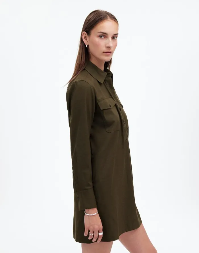 Women ButtonUp Mini Shirtdress Dark Olive Melange Madewell Dresses
