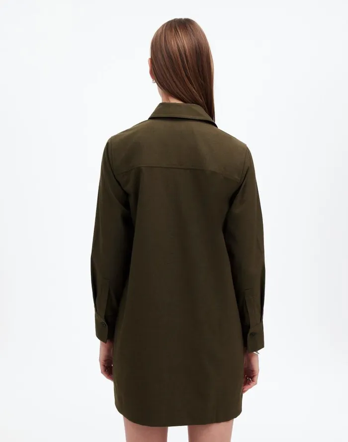 Women ButtonUp Mini Shirtdress Dark Olive Melange Madewell Dresses
