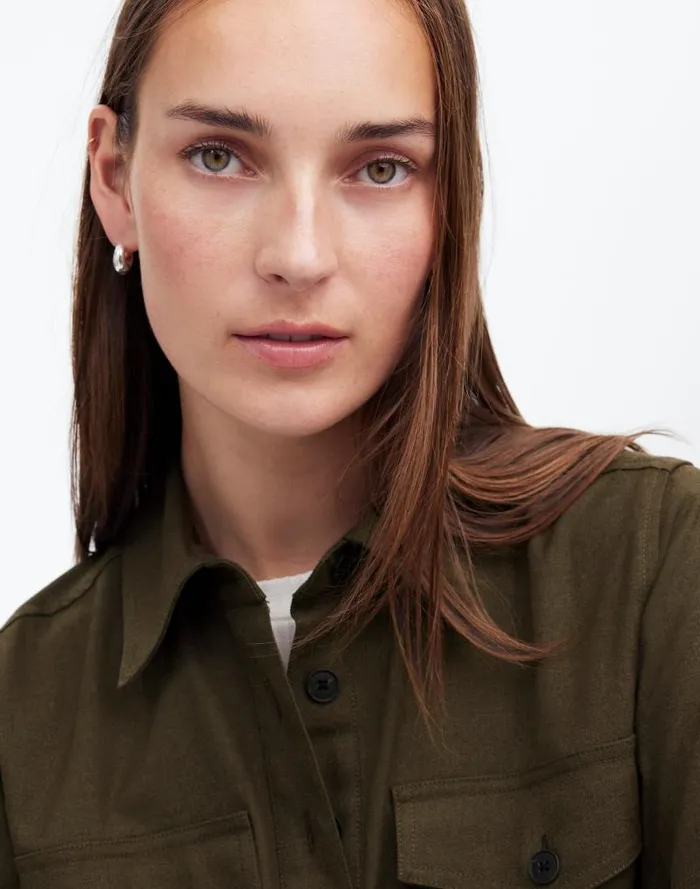 Women ButtonUp Mini Shirtdress Dark Olive Melange Madewell Dresses