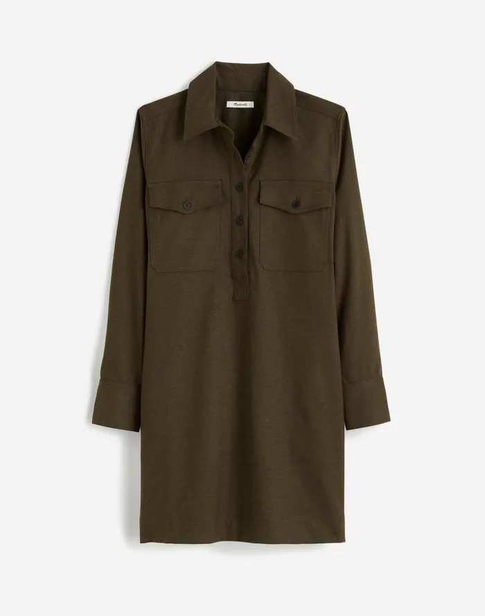 Women ButtonUp Mini Shirtdress Dark Olive Melange Madewell Dresses