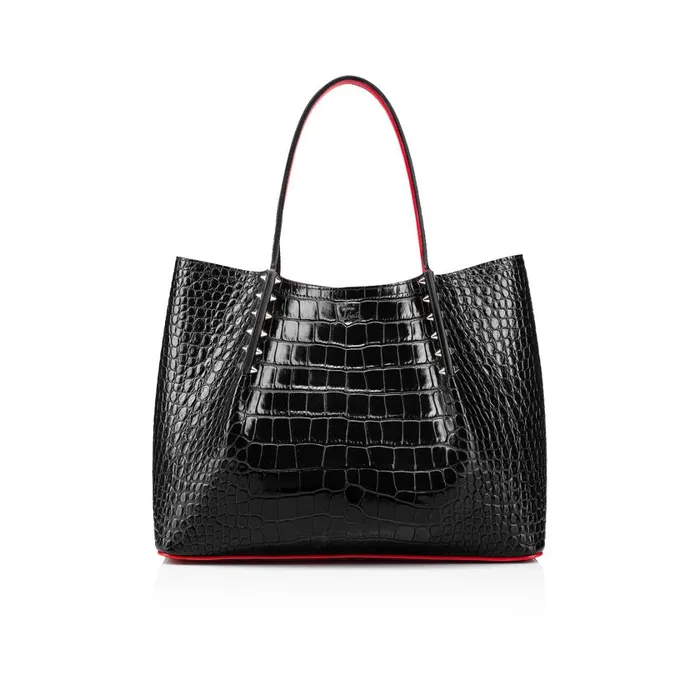 Women Cabarock Small Tote Bag 8211 Alligator Embossed Calf Leather And Spikes 8211 Black Black Christian Louboutin Totes Women Cabarock Small Tote Bag 8211 Alligator Embossed Calf Leather And Spikes 8211 Black Black Christian Louboutin Totes