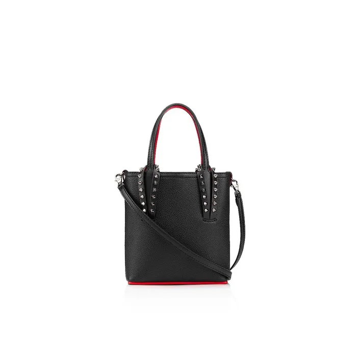 Women Cabata NS Mini Tote Bag 8211 Calf Leather And Spikes 8211 Black Black Christian Louboutin Top Handles