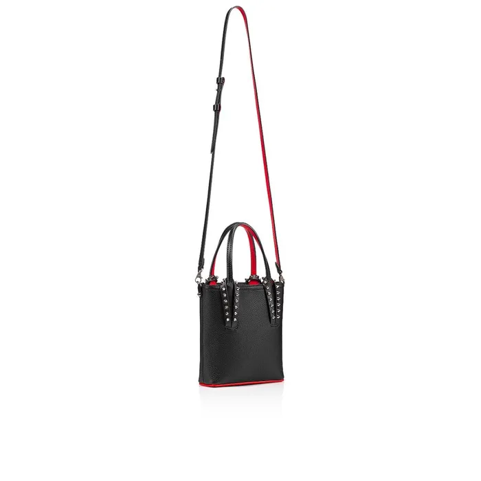 Women Cabata NS Mini Tote Bag 8211 Calf Leather And Spikes 8211 Black Black Christian Louboutin Top Handles