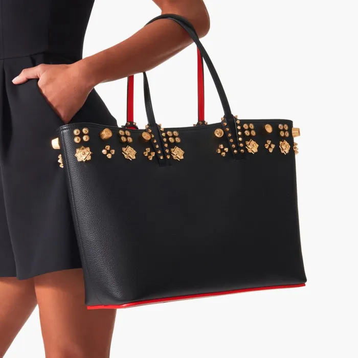 Women Cabata Tote Bag 8211 Grained Calf Leather And Spikes Couronnes Seville 8211 Black Black Christian Louboutin Shoulder Bags