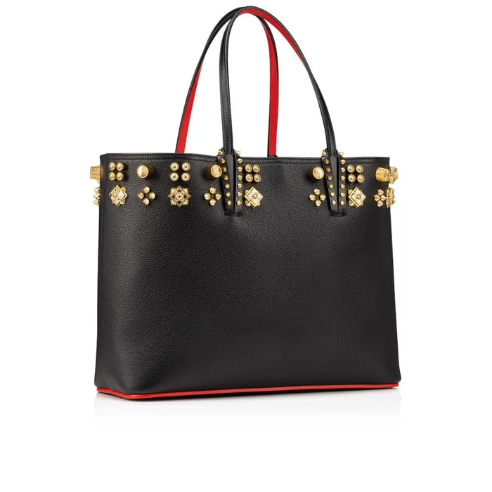 Women Cabata Tote Bag 8211 Grained Calf Leather And Spikes Couronnes Seville 8211 Black Black Christian Louboutin Shoulder Bags