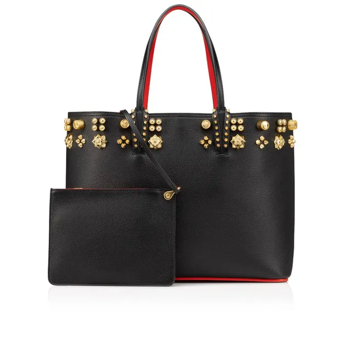 Women Cabata Tote Bag 8211 Grained Calf Leather And Spikes Couronnes Seville 8211 Black Black Christian Louboutin Shoulder Bags