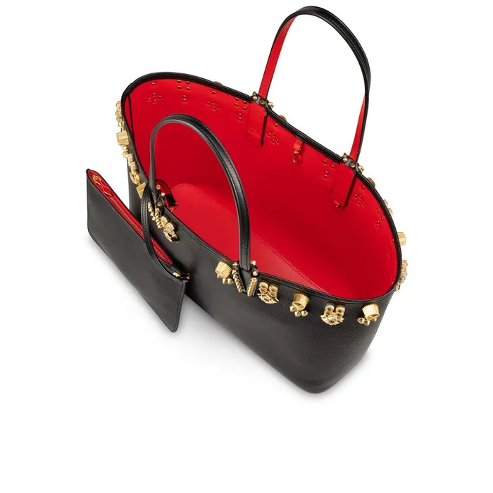 Women Cabata Tote Bag 8211 Grained Calf Leather And Spikes Couronnes Seville 8211 Black Black Christian Louboutin Shoulder Bags