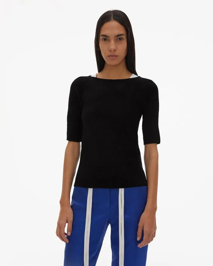 Women Cala Velveteen Tee Black Helmut Lang Sweaters
