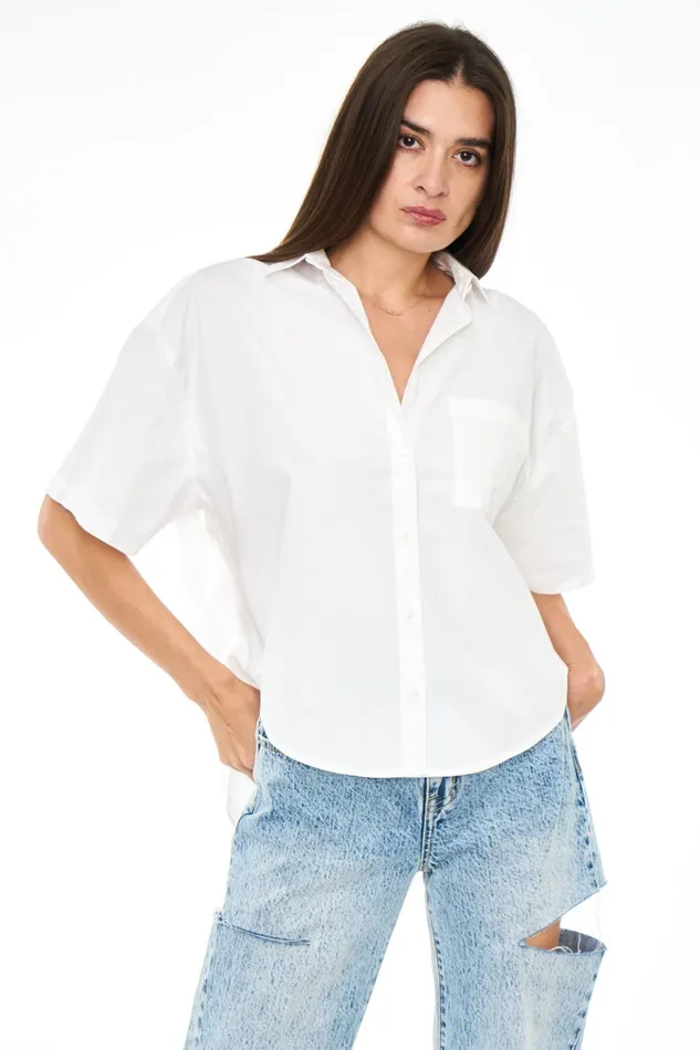 Women Cam Short Sleeve Button Down Shirt 8211 Le Blanc Pistola Denim Tops