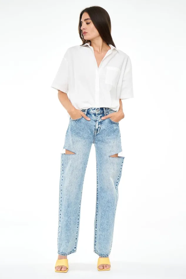Women Cam Short Sleeve Button Down Shirt 8211 Le Blanc Pistola Denim Tops