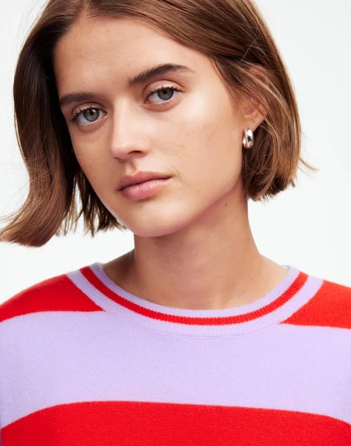 Women Cashmere Relaxed Crewneck Sweater Hthr Cherry Stripe Madewell Sweaters