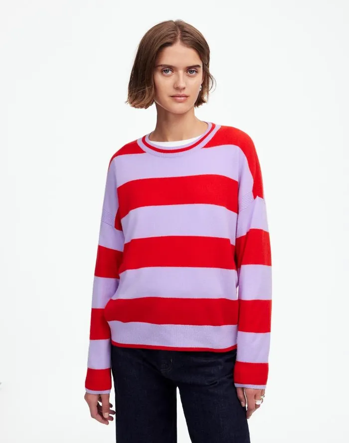 Women Cashmere Relaxed Crewneck Sweater Hthr Cherry Stripe Madewell Sweaters