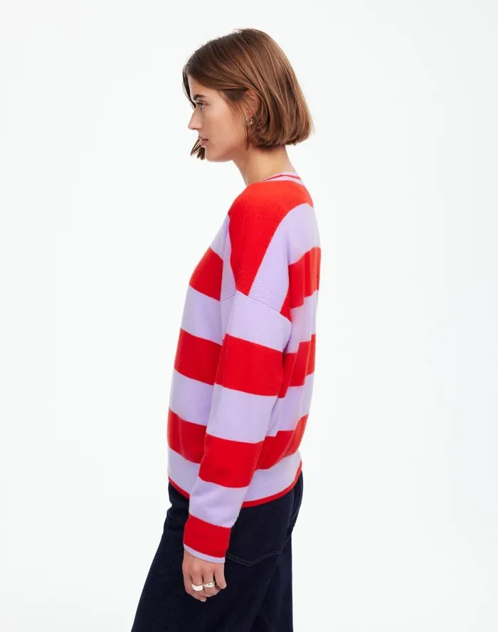 Women Cashmere Relaxed Crewneck Sweater Hthr Cherry Stripe Madewell Sweaters