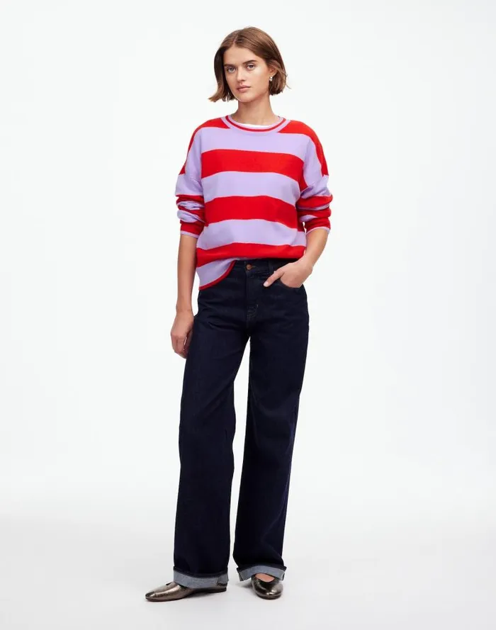 Women Cashmere Relaxed Crewneck Sweater Hthr Cherry Stripe Madewell Sweaters