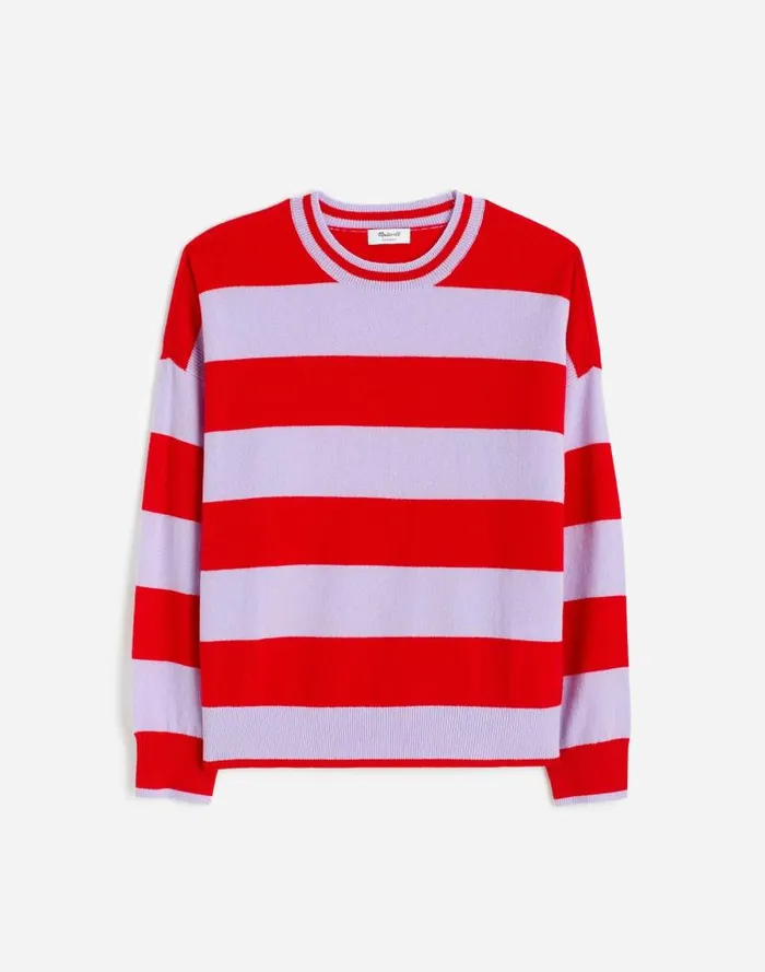 Women Cashmere Relaxed Crewneck Sweater Hthr Cherry Stripe Madewell Sweaters