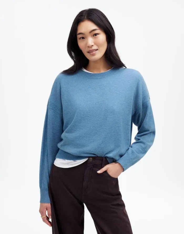 Women Cashmere Relaxed Crewneck Sweater Hthr Denim Blue Madewell Sweaters
