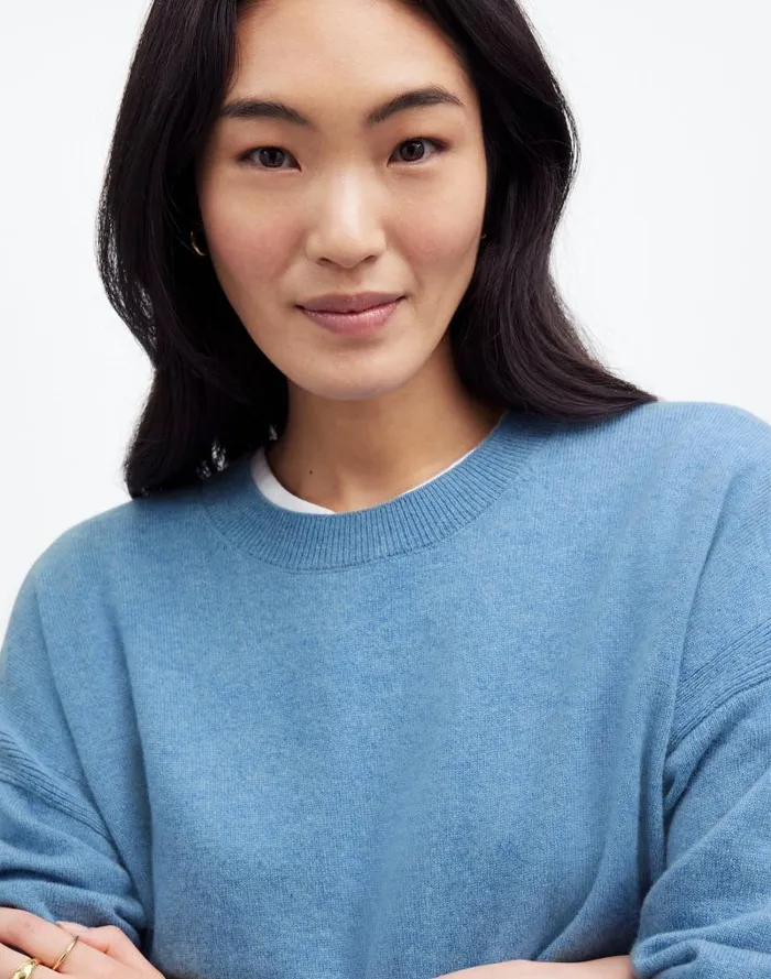 Women Cashmere Relaxed Crewneck Sweater Hthr Denim Blue Madewell Sweaters