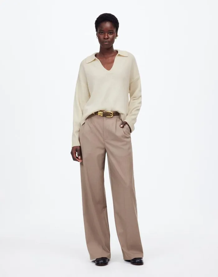 Women CashmereWool Blend Polo Sweater Hthr Ivory Madewell Sweaters