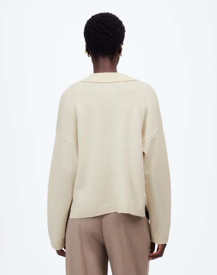 Women CashmereWool Blend Polo Sweater Hthr Ivory Madewell Sweaters