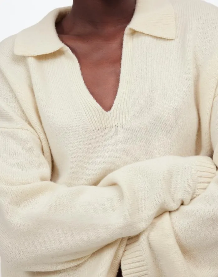 Women CashmereWool Blend Polo Sweater Hthr Ivory Madewell Sweaters