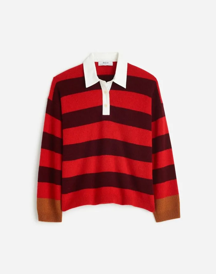 Women CashmereWool Blend Rugby Sweater Cabernet Combo Madewell Sweaters