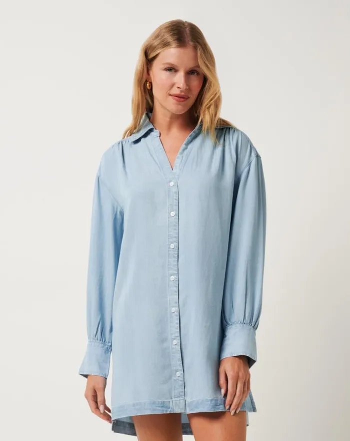 Women CHAMBRAY SHIRT DRESS Light Wash TravisMathew Dresses