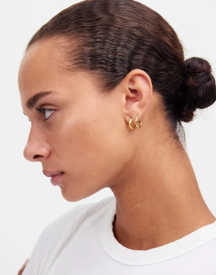Women Chunky Double Huggie Hoop Earrings Vintage Gold Madewell Jewelry