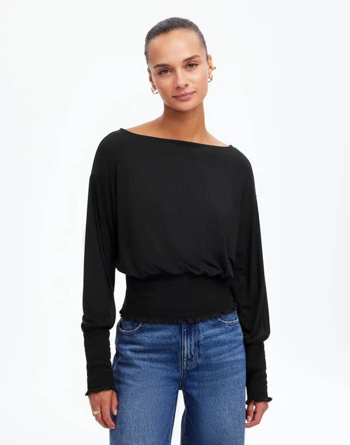 Women Cinched LongSleeve Top Jet Black Madewell Tees
