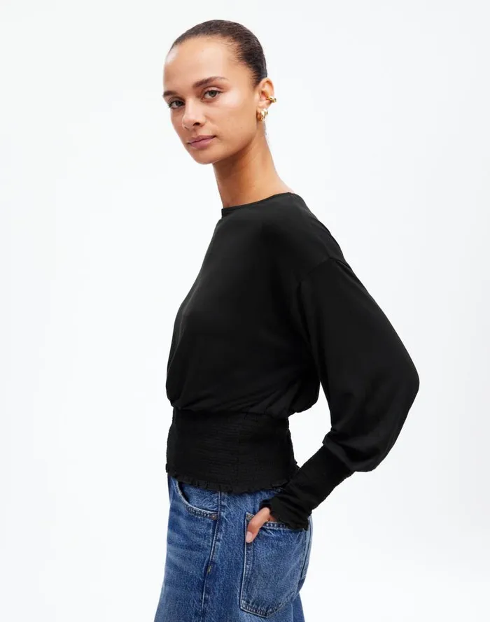 Women Cinched LongSleeve Top Jet Black Madewell Tees
