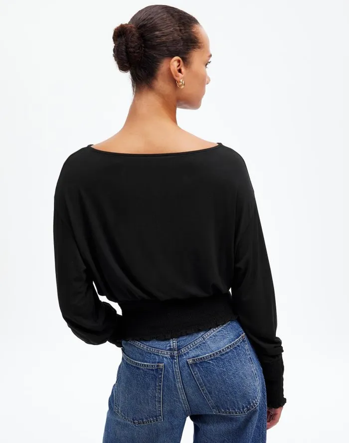Women Cinched LongSleeve Top Jet Black Madewell Tees