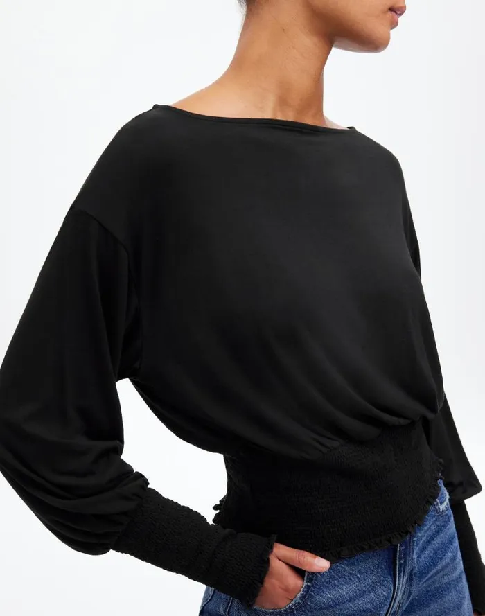 Women Cinched LongSleeve Top Jet Black Madewell Tees