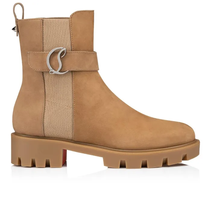 Women CL Chelsea Booty Lug Low Boots 8211 Calf Leather 8211 Roca Brown Christian Louboutin Ankle Boots