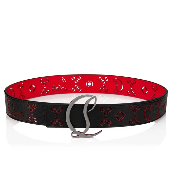 Women CL Logo Belt Belt 8211 Perforated Calf Leather Loubinthesky 8211 Black Black Christian Louboutin Belts