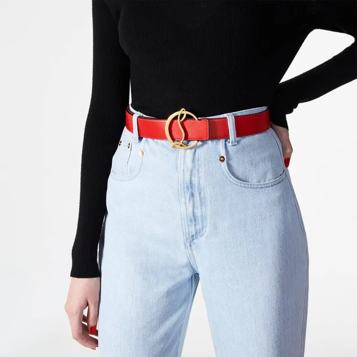 Women CL Logo Belt Ceinture 8211 Calf Leather 8211 Loubi Red Christian Louboutin Belts