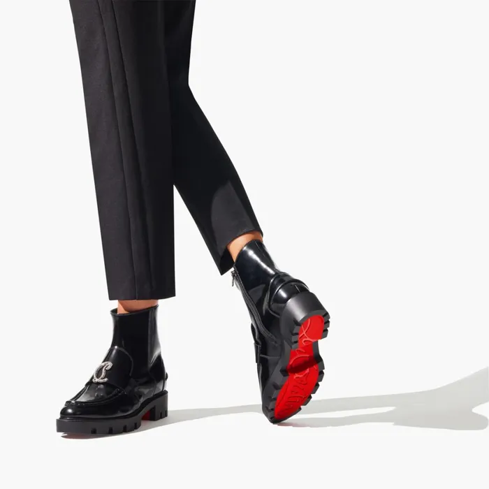 Women CL Moc Booty Strass Low Boots 8211 Calf Leather And Strass 8211 Black Black Christian Louboutin Ankle Boots